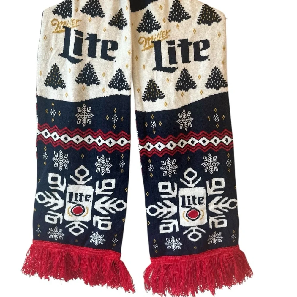 Miller Lite Beer Ugly Christmas Scarf Collectible Reindeer Snowflake